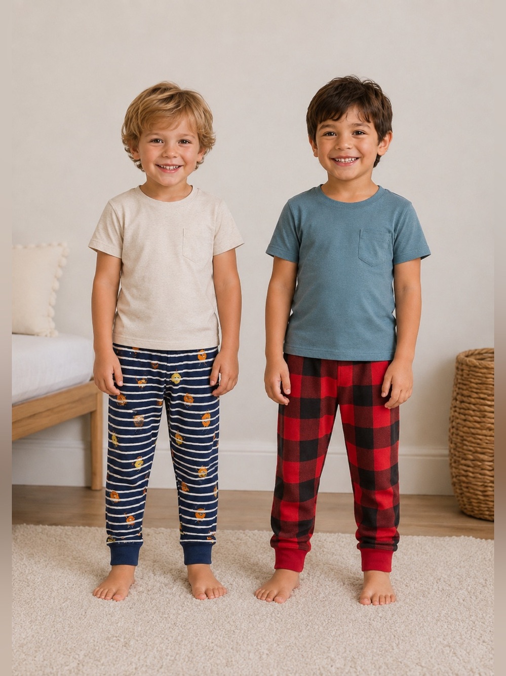 Old Navy 100% Cotton PJ Pants 2-PACK Monster Stripe & Red Plaid
